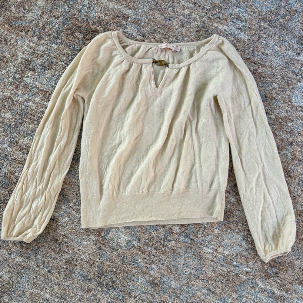 ToryBurch Cream Long Sleeve Top with Keyhole Detail